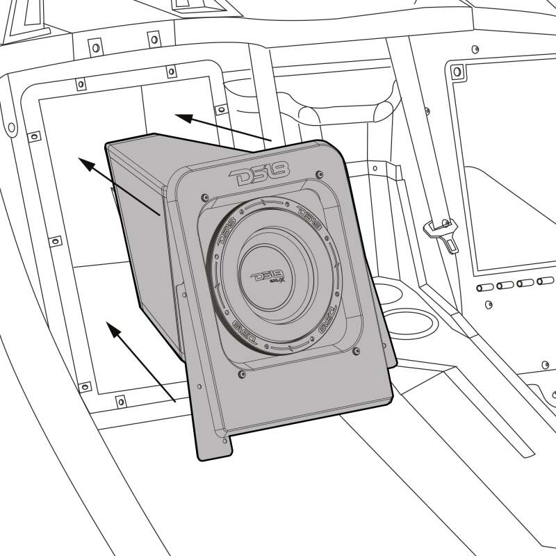 DS18 2015+ Polaris Slingshot Rear Subwoofer and Enclosure w/ EXL-X10.4D Subwoofer- Black Finish - SLG-RSUB10XLLD - detail view