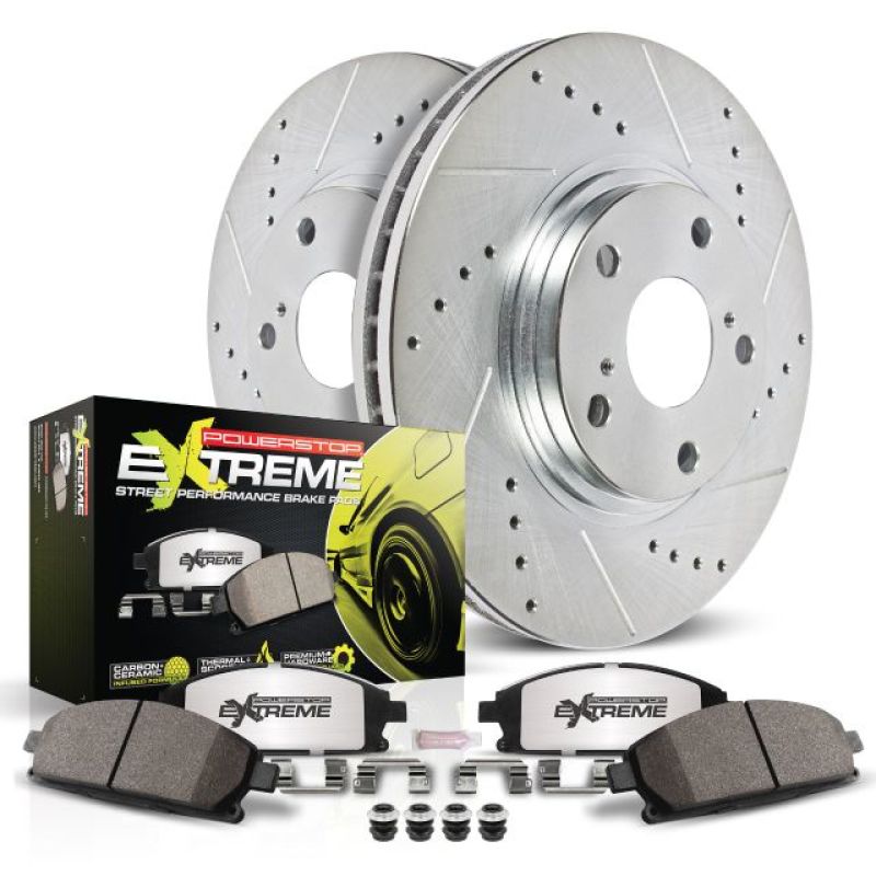 Power Stop 15-16 BMW 328i xDrive Rear Z26 Street Warrior Brake Kit - K6667-26 for 2012-2019 BMW 3 Series - angle view