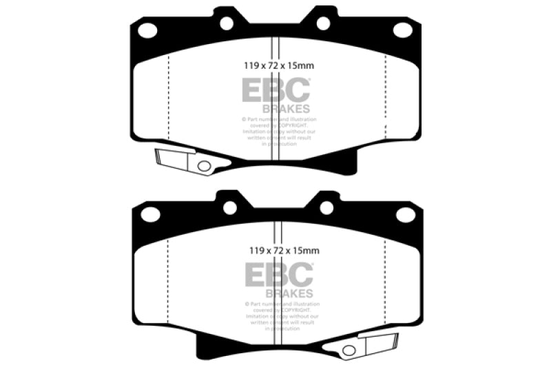 EBC 10+ Lexus GX460 4.6 Ultimax2 Rear Brake Pads - UD606 for 2003-2023 Lexus GX - front view