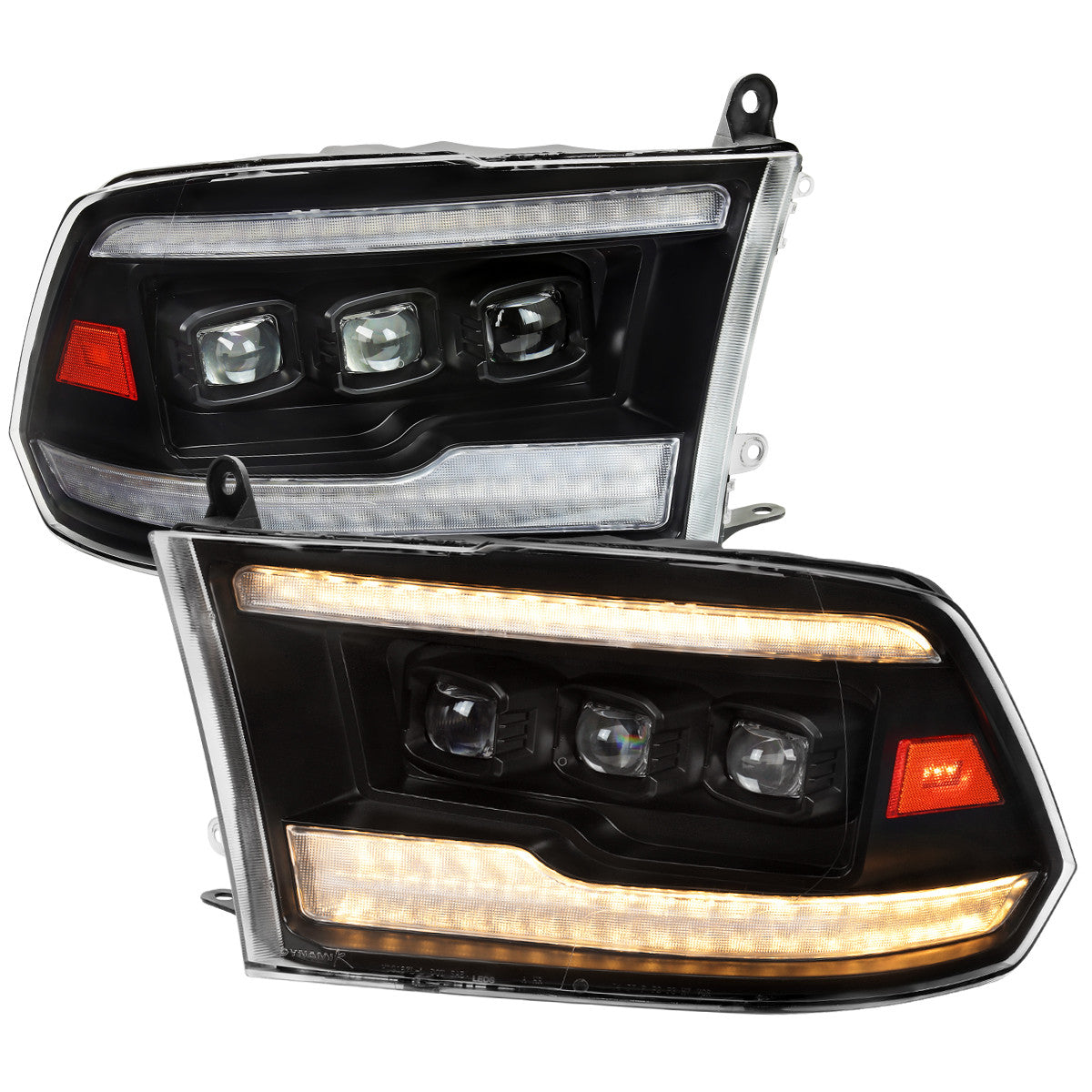 Spec-D Tuning - 2009-2018 Dodge RAM 1500 / 2019 RAM Classic / 2010-2018 RAM 2500 3500 Projector Headlights w/ Amber LED Sequential Turn Signal (Matte Black Housing/Clear Lens) - 4LHE-RAM09JM-SQ-RS