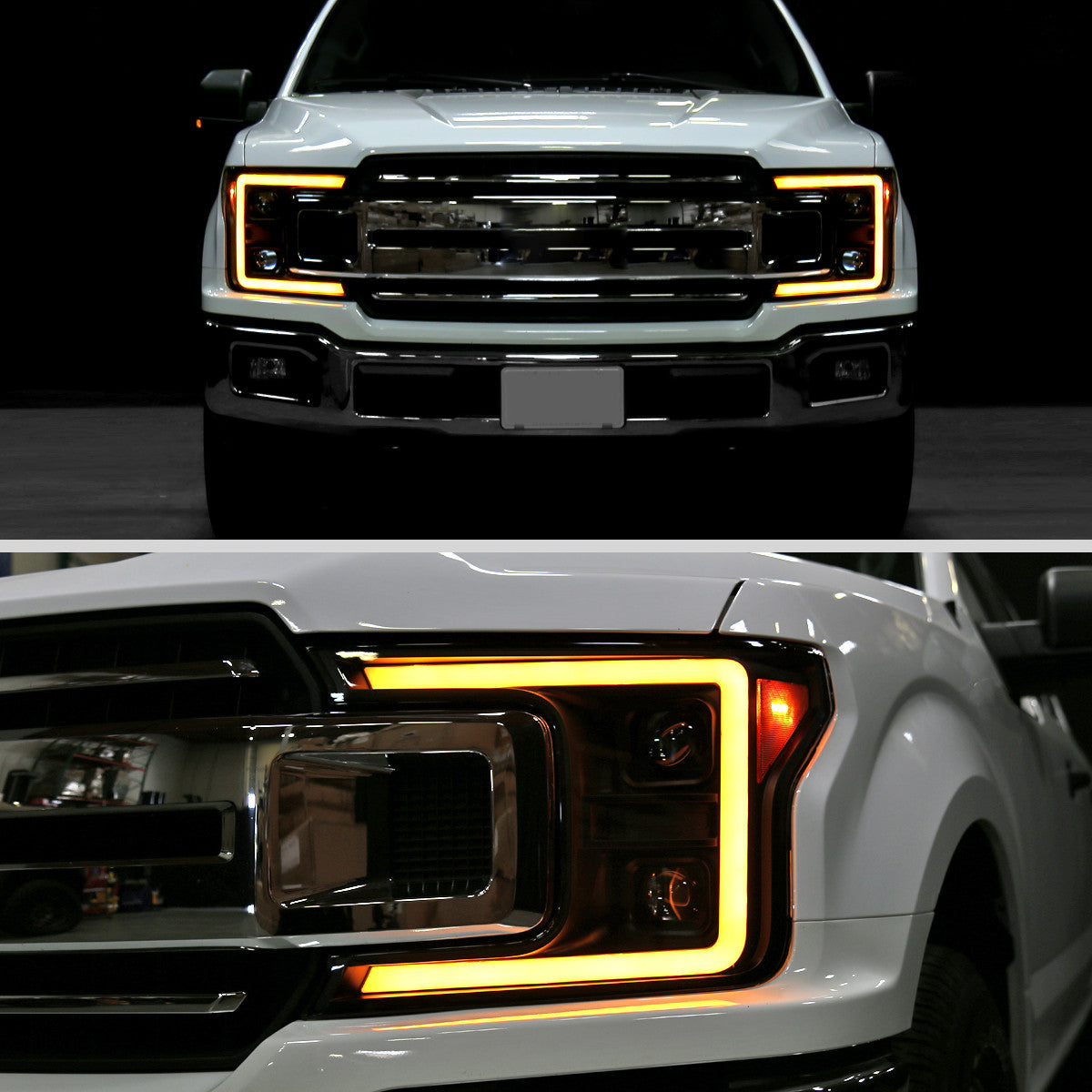 Spec-D Tuning - 2018-2020 Ford F-150 Projector Headlights w/ Amber LED Sequential Turn Signal Lights (Matte Black Housing / Clear Lens) - 4LHP-F15018JM-SQ-RS