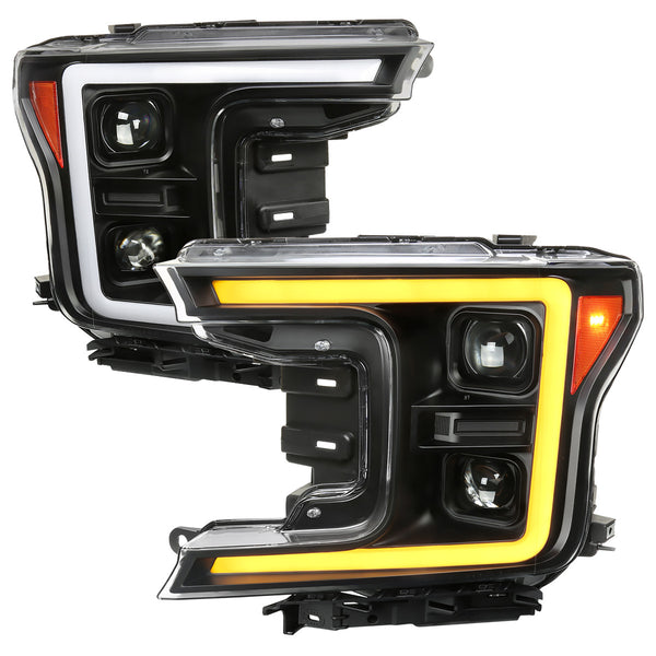 Spec-D Tuning - 2018-2020 Ford F-150 Projector Headlights w/ Amber LED Sequential Turn Signal Lights (Matte Black Housing / Clear Lens) - 4LHP-F15018JM-SQ-RS