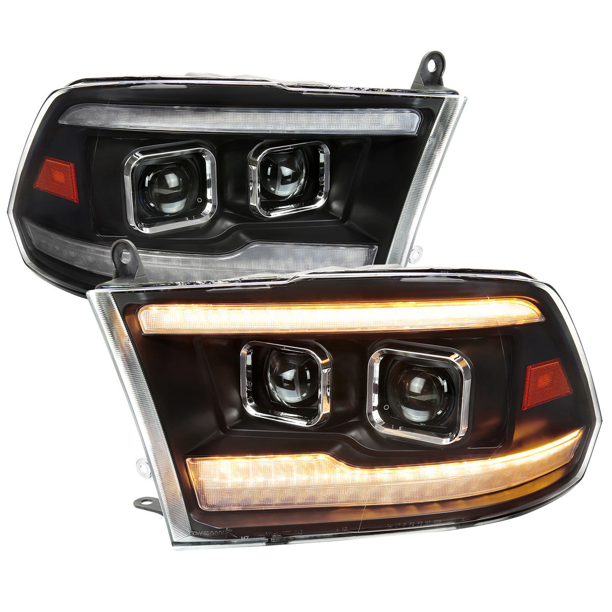 Spec-D Tuning - 2009-2018 Dodge RAM 1500  / 2019-2021 RAM Classic / 2010-2018 RAM 2500 3500 Projector Headlights w/ Amber LED Sequential Turn Signal (Matte Black Housing/Clear Lens) - 4LHP-RAM09JMG7-SQ-RS