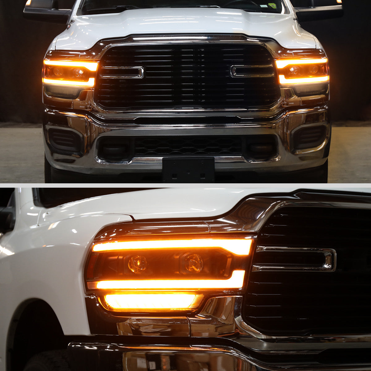 Spec-D Tuning - 2019-2024 Dodge RAM 2500/3500/4500/5500 Projector Headlights w/ Amber LED Sequential Turn Signal & Starup Animation (Matte Black Housing/Clear Lens) - 4LHP-RAM1925JM-SQ-RS