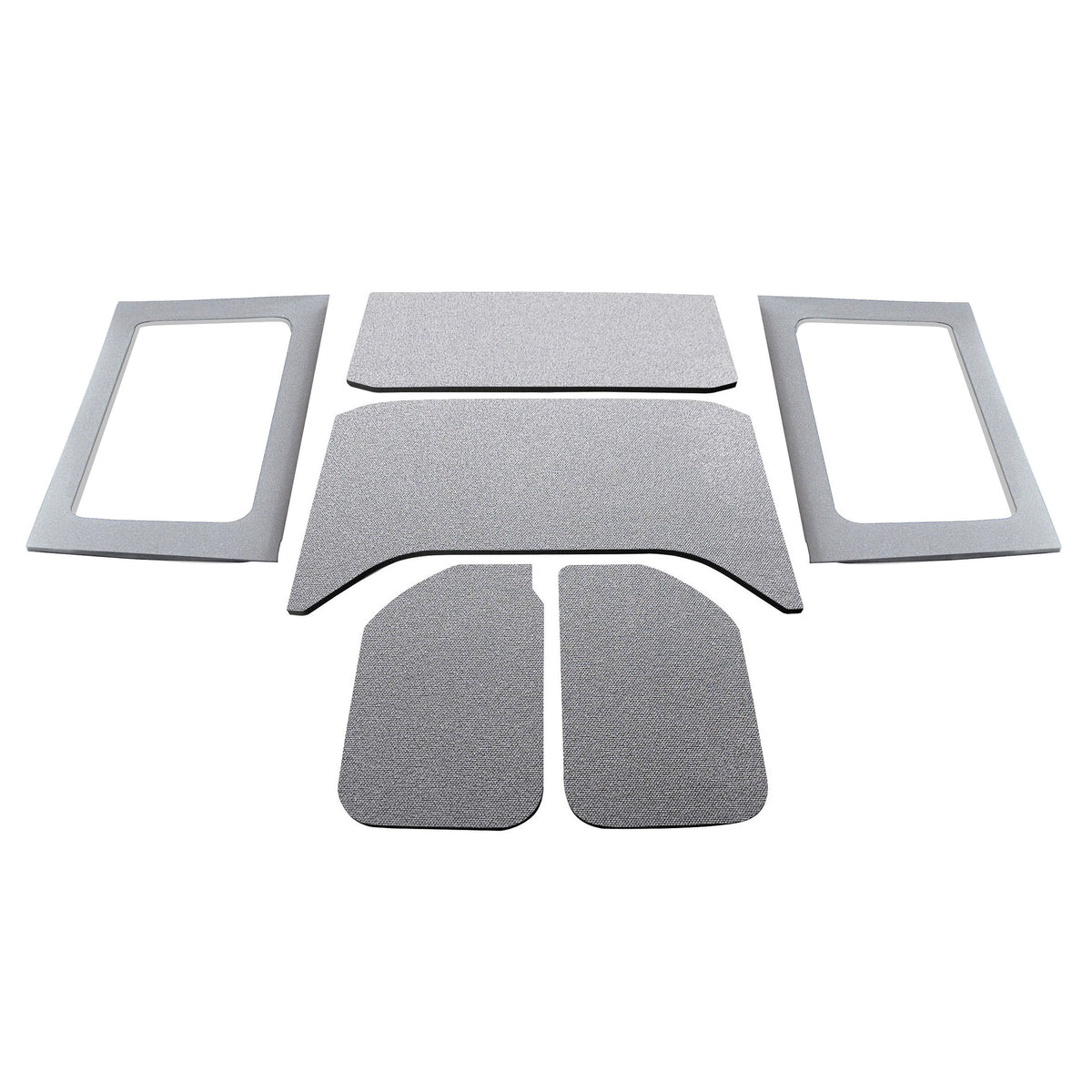 DEI 11-18 Jeep Wrangler JK 4-Door Boom Mat Complete Headliner Kit - 6 Piece - Gray - 50291 for 2011-2018 Jeep Wrangler - fron
