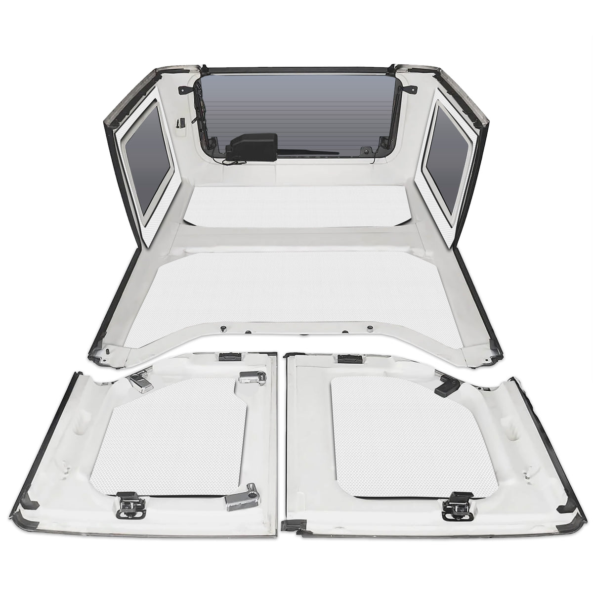 DEI 11-18 Jeep Wrangler JK 4-Door Boom Mat Complete Headliner Kit - 6 Piece - White - 50292 for 2011-2018 Jeep Wrangler - fro