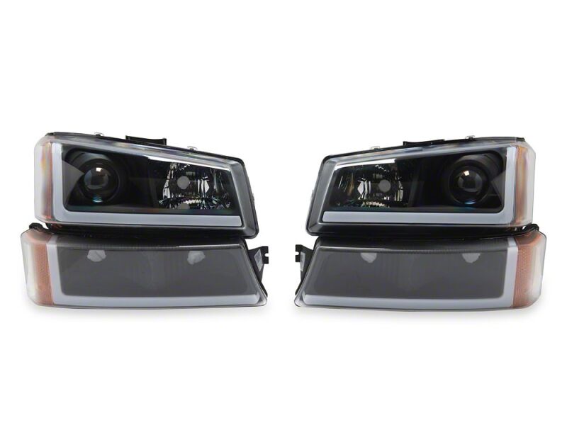 Raxiom 03-06 Chevrolet Silverado 1500 LED LightBar OE Proj Headlights/Bumper Lights- Black - Clear - S169258 - front view