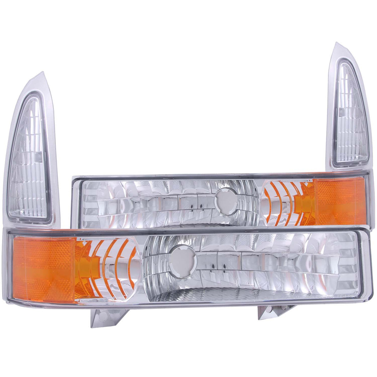 ANZO 2000-2004 Ford Excursion Euro Parking Lights Chrome w/ Amber Reflector - 511039 for 1999-2004 Ford F 250 - front view
