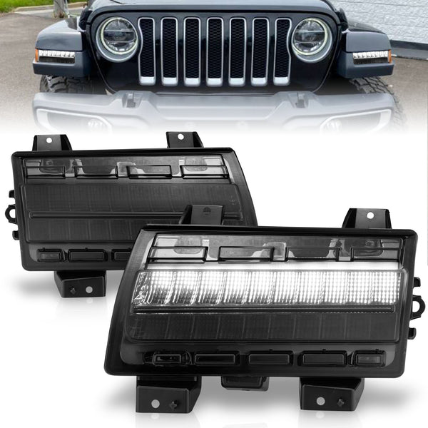 ANZO Wrangler 18-21/Gladiator 20+ LED Side Marker Lights Smoke w Sequential Signal - 511088 for 2018-2025 Jeep Wrangler - fro