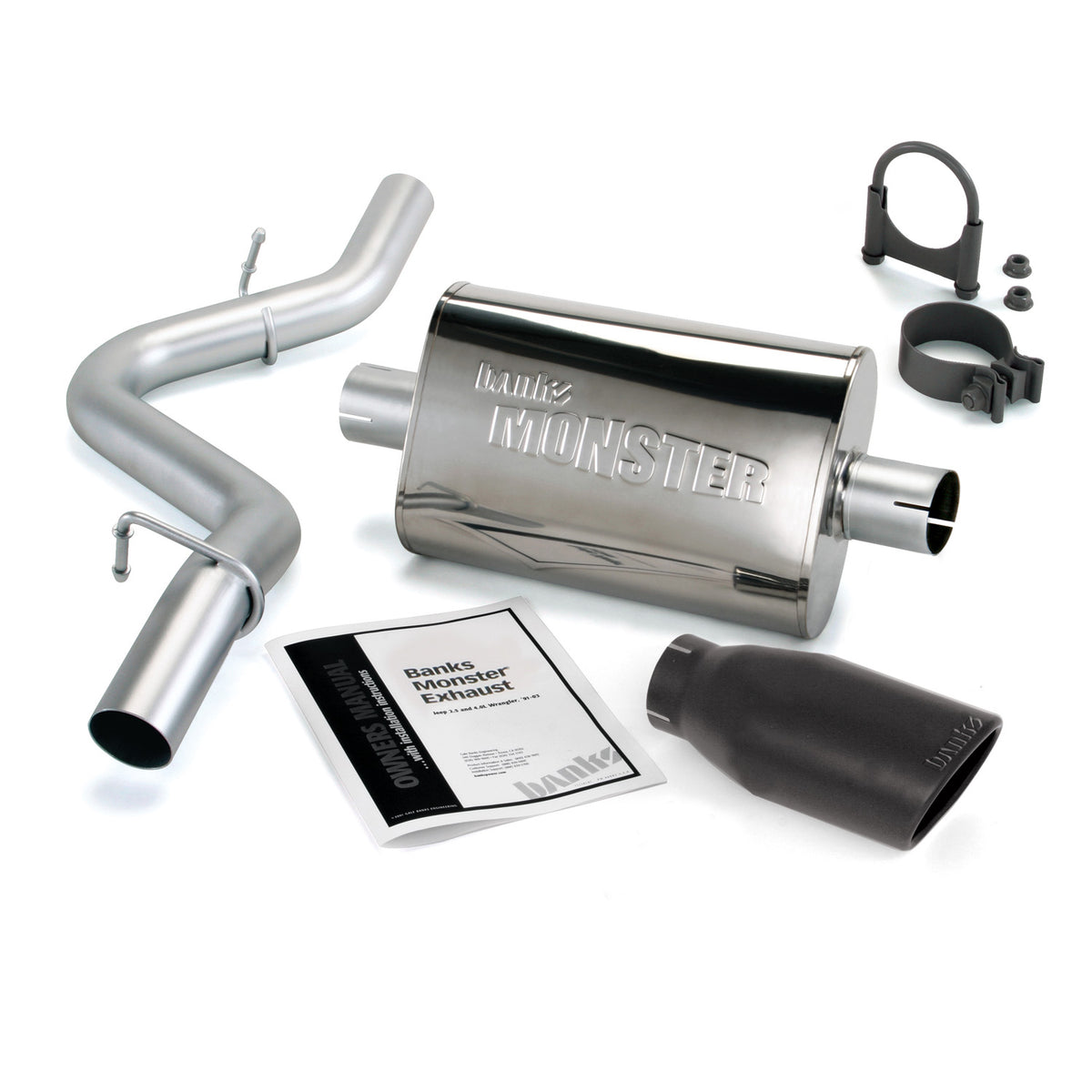 Banks Power 97-99 Jeep 2.5/4.0L Wrangler Slip Fit Cat Monster Exh Sys - SS Single Exh w/ Blk Tip - 51312-B