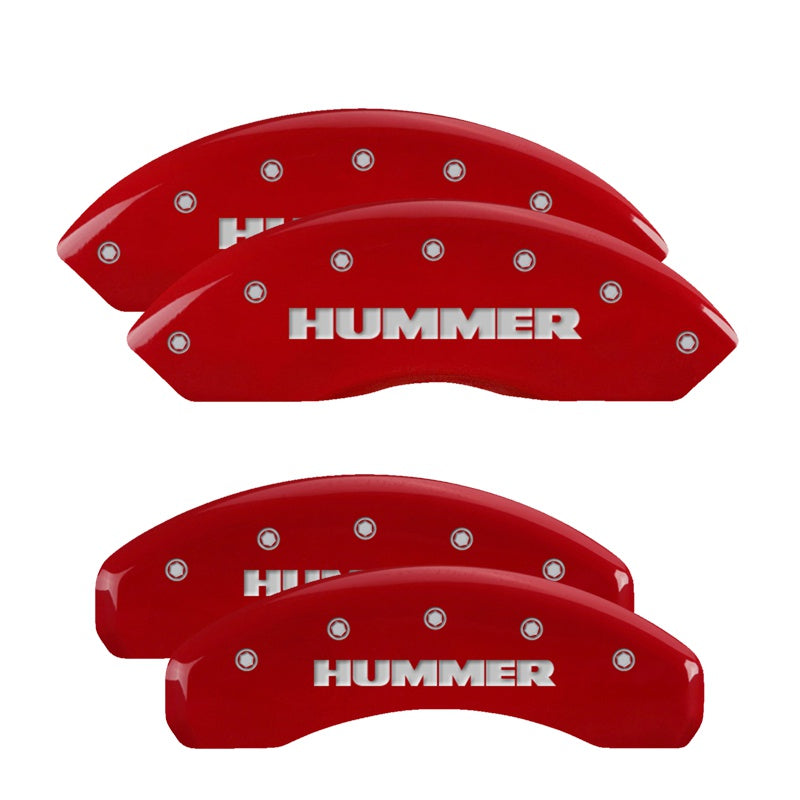 MGP 4 Caliper Covers Engraved Front &amp; Rear Hummer Red finish silver ch - 52003SHUMRD