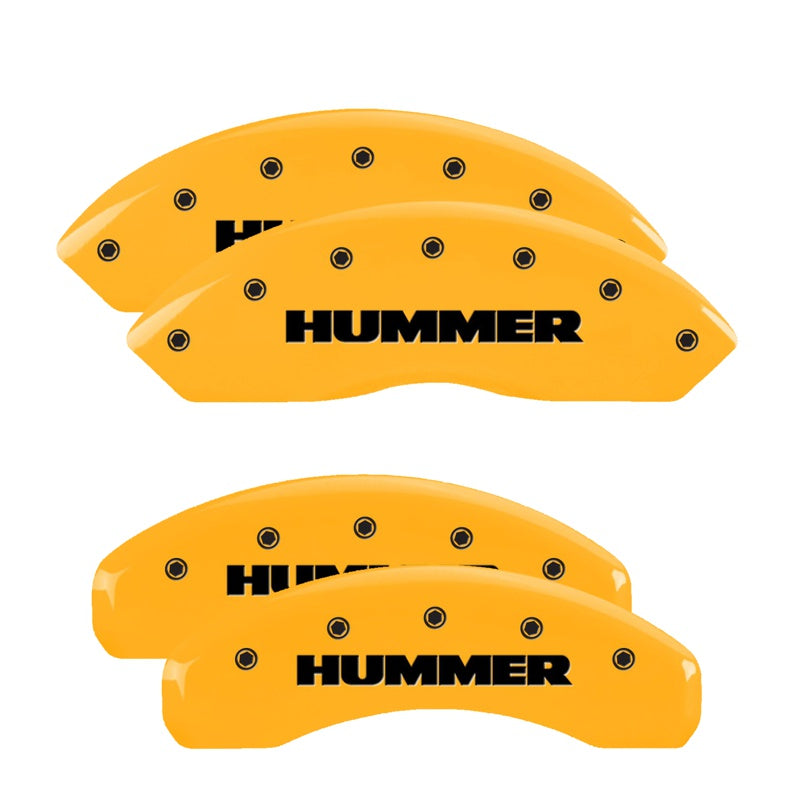 MGP 4 Caliper Covers Engraved Front &amp; Rear Hummer Yellow Finish Black Char 2010 Hummer H3T - 52003SHUMYL