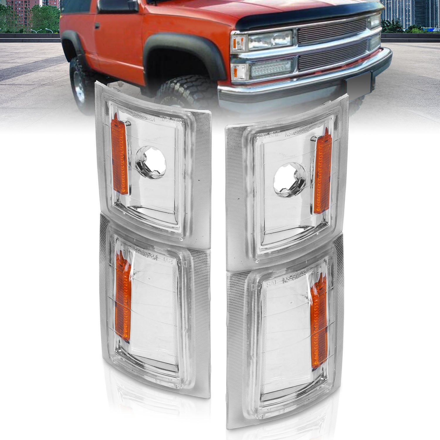 ANZO 1994-1998 Chevrolet Blazer Corner Lights Clear Lens w/ Amber Reflector - 521041 for 1992-1998 Chevrolet Blazer - front v