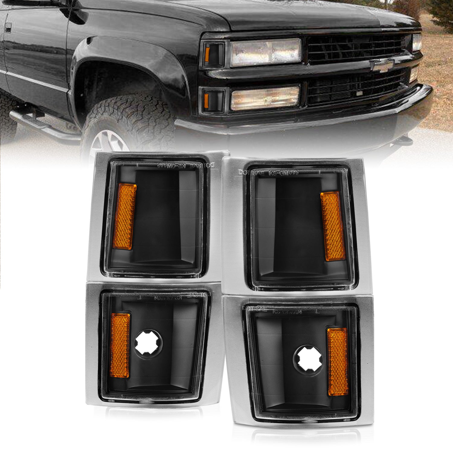ANZO 1994-1998 Chevrolet Blazer Corner Lights Black Housing Clear Lens w/ Amber Reflector - 521042 for 1994-2000 Chevrolet C2