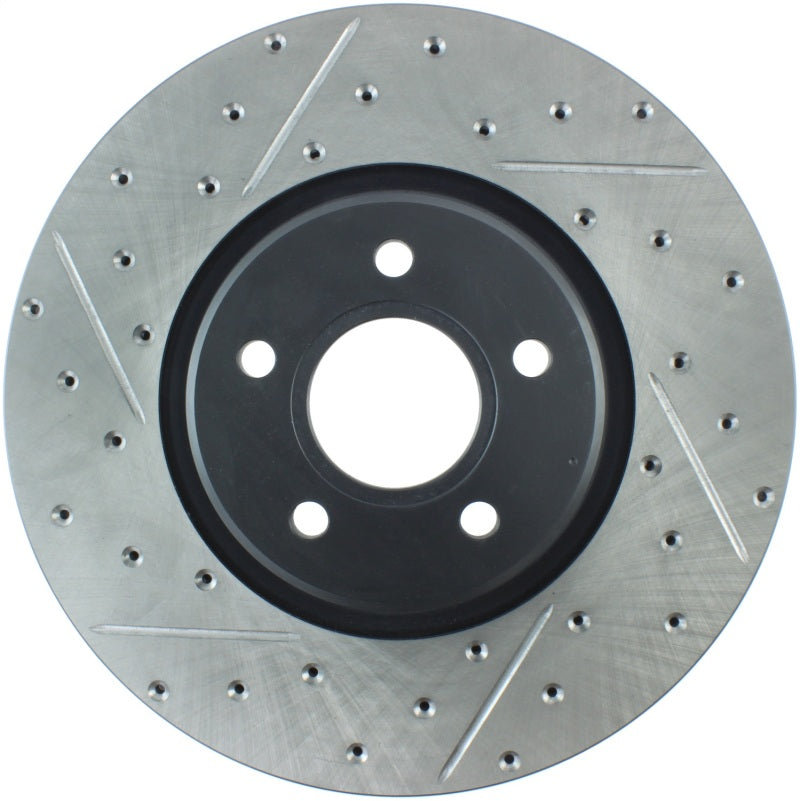 StopTech Slotted & Drilled Sport Brake Rotor - 127.39038R for 2006-2013 Volvo C70 - front view