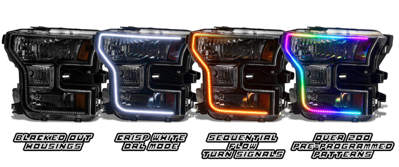 Oracle 15-17 Ford F-150 Dynamic RGB+A Pre-Assembled Headlights Halogen - Blk Edition - SEE WARRANTY - 8201-332