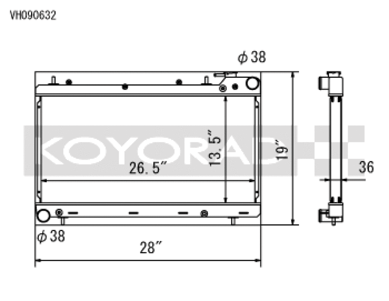 Koyo 93-98 Subaru Impreza 1.8/2.2L (MT) Radiator - VH090632 for 1993-1998 Subaru Impreza - front view
