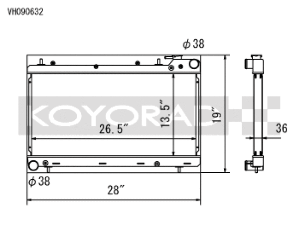 Koyo 93-98 Subaru Impreza 1.8/2.2L (MT) Radiator - VH090632 for 1993-1998 Subaru Impreza - front view