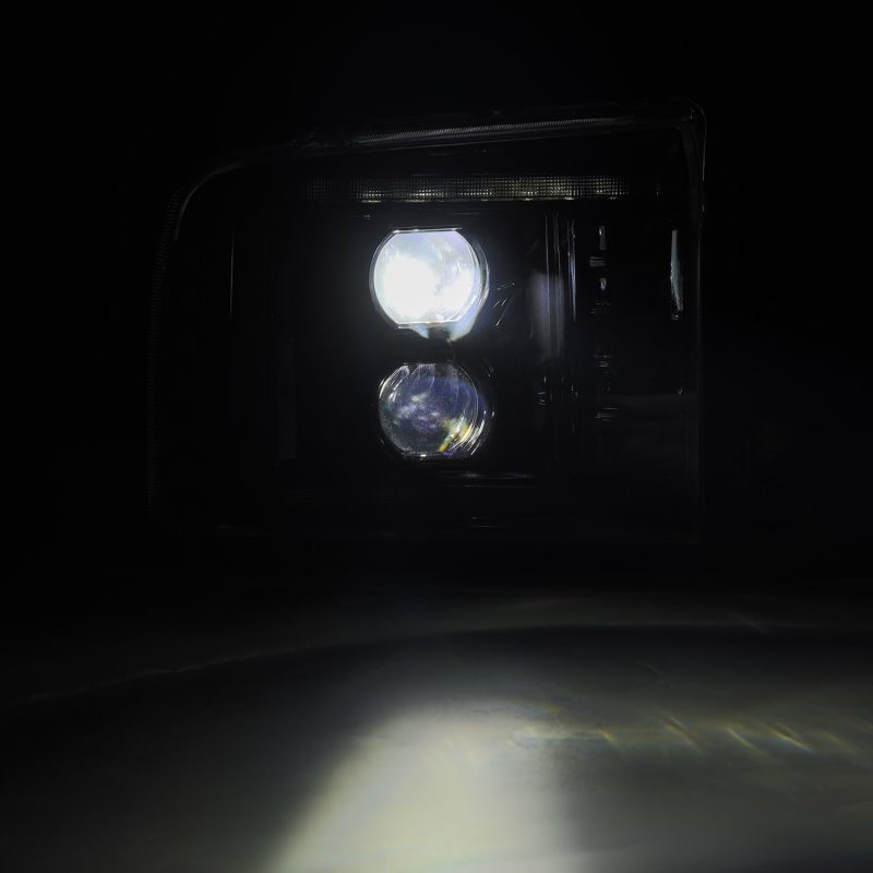 AlphaRex 05-07 Ford F250/350/450/550 Super Duty LUXX LED Proj HL Blk w/Actv Light &amp; Seq Sig + SB DRL - 880317
