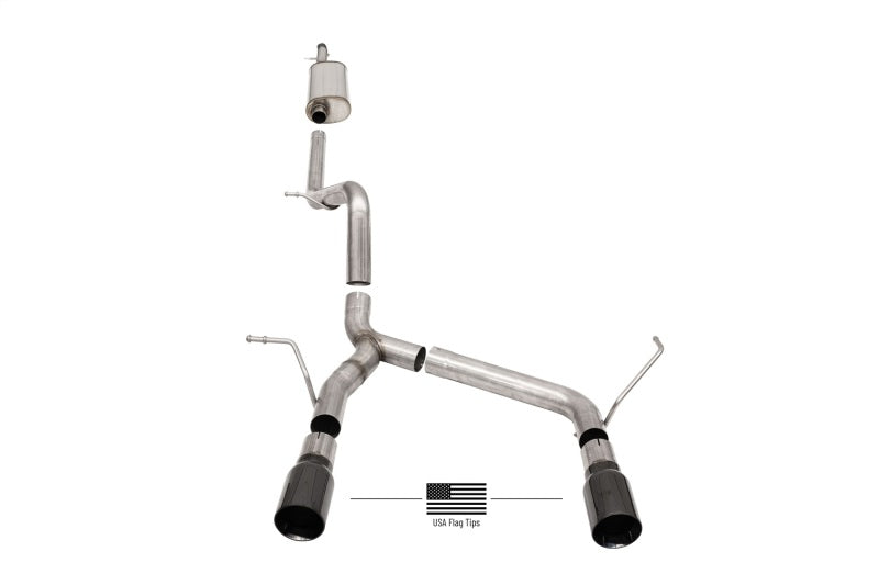 Corsa 07-18 Jeep Wrangler JKU 3.6L/3.8L 2.75in Sport Cat-Back Exhaust w/ 4in American Flag BlacTips - 21122BLKUSA