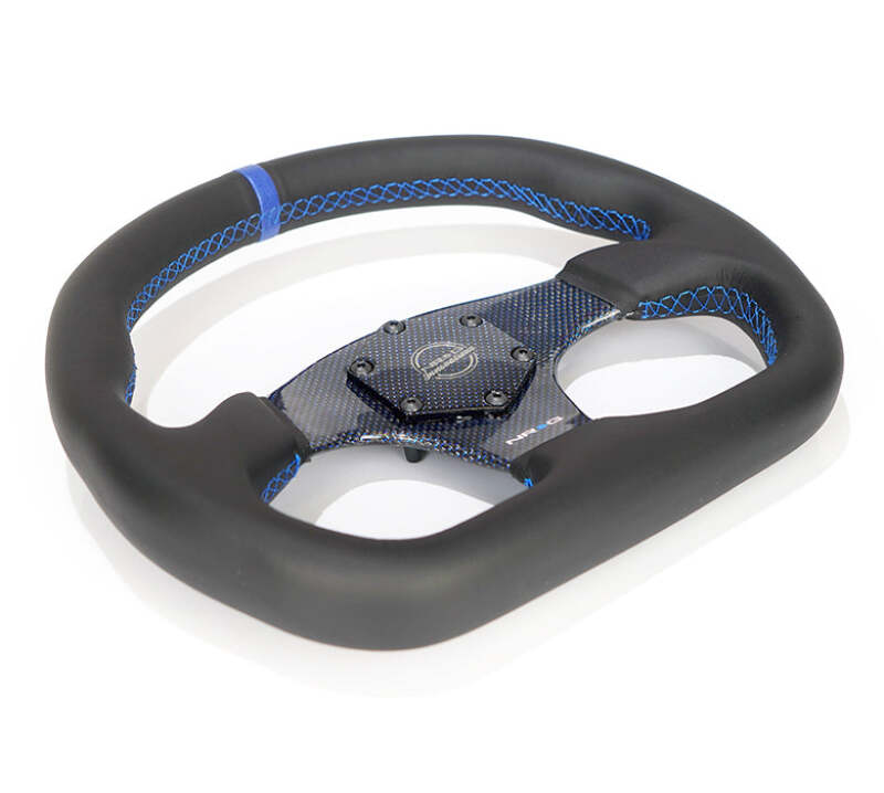NRG Carbon Fiber Steering Wheel (320mm) Blue CF Center w/Blue Stitch Blue Center Mark Flat Bottom - RST-024CF/BL - close-up view 2 3