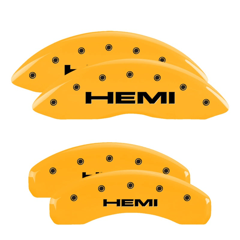 MGP 4 Caliper Covers Engraved Front &amp; Rear Hemi Yellow finish black ch - 55001SHEMYL