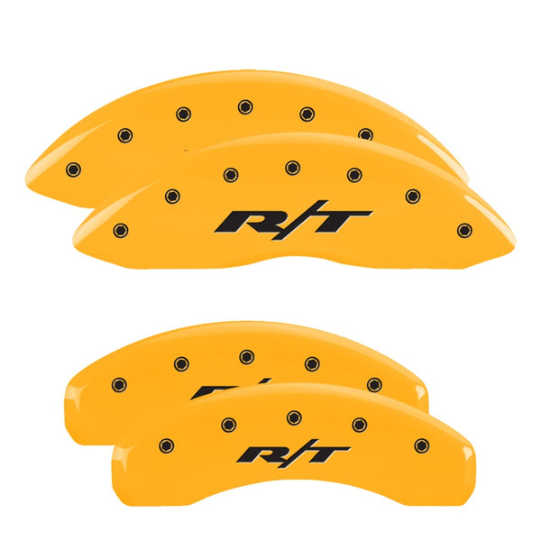 MGP 4 Caliper Covers Engraved Front &amp; Rear RT1-Truck Yellow finish black ch - 55001SRT1YL