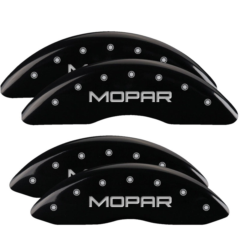 MGP 4 Caliper Covers Engraved Front &amp; Rear MOPAR Black finish silver ch - 55002SMOPBK
