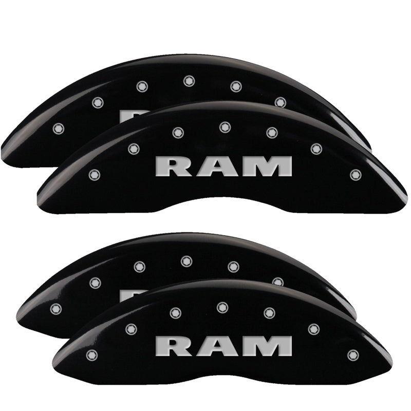 MGP 4 Caliper Covers Engraved Front &amp; Rear RAM Black finish silver ch - 55002SRAMBK