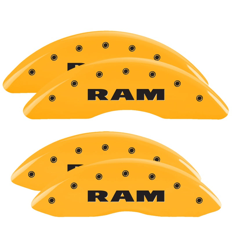 MGP 4 Caliper Covers Engraved Front &amp; Rear RAM Yellow finish black ch - 55002SRAMYL