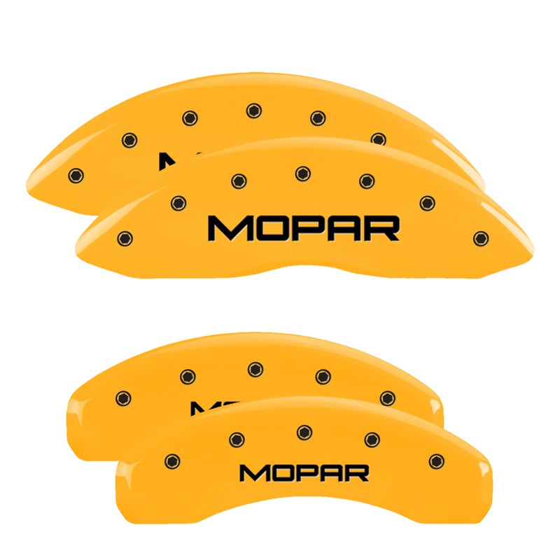 MGP 4 Caliper Covers Engraved Front &amp; Rear Mopar Yellow Finish Black Char 2019 Ram 1500 - 55005SMOPYL