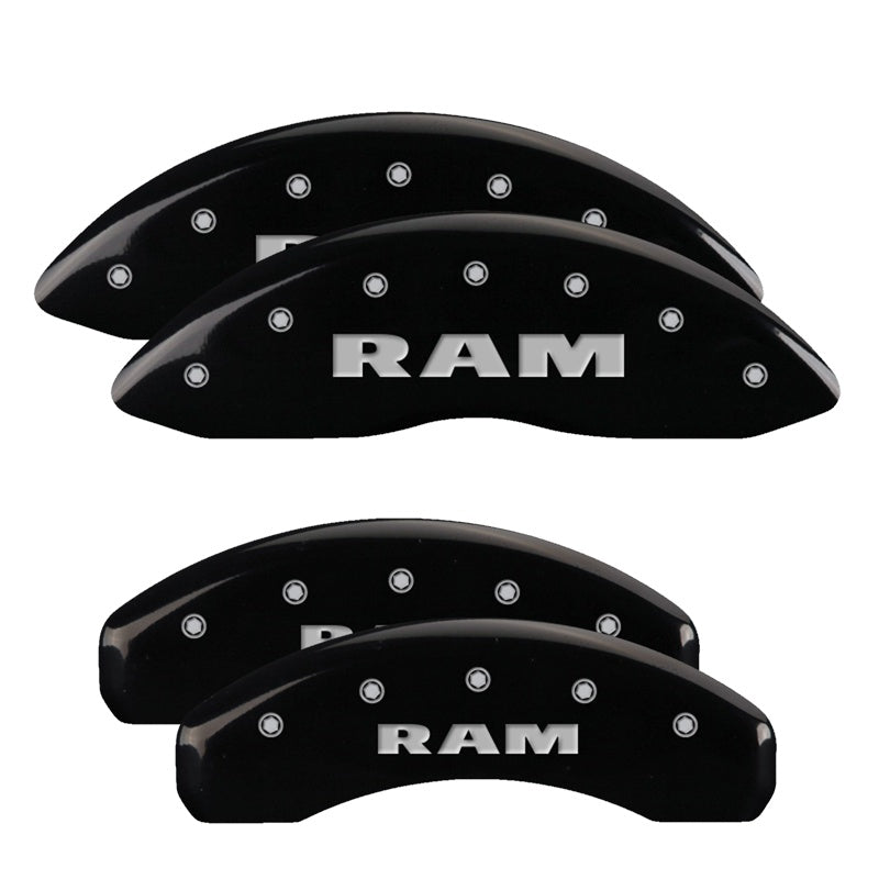 MGP 4 Caliper Covers Engraved Front &amp; Rear Ram Black Finish Silver Char 2019 Ram 1500 - 55005SRAMBK