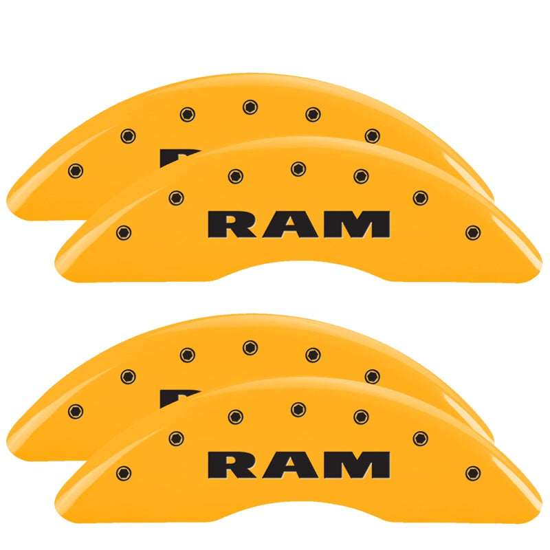 MGP 19-25 Ram 3500 4 Caliper Covers Engraved Front &amp; Rear - Yellow w/ RAM - 55007SRAMYL