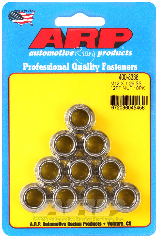 ARP M12 X 1.25 (.750 collar) SS 12pt nut kit - 400-8338