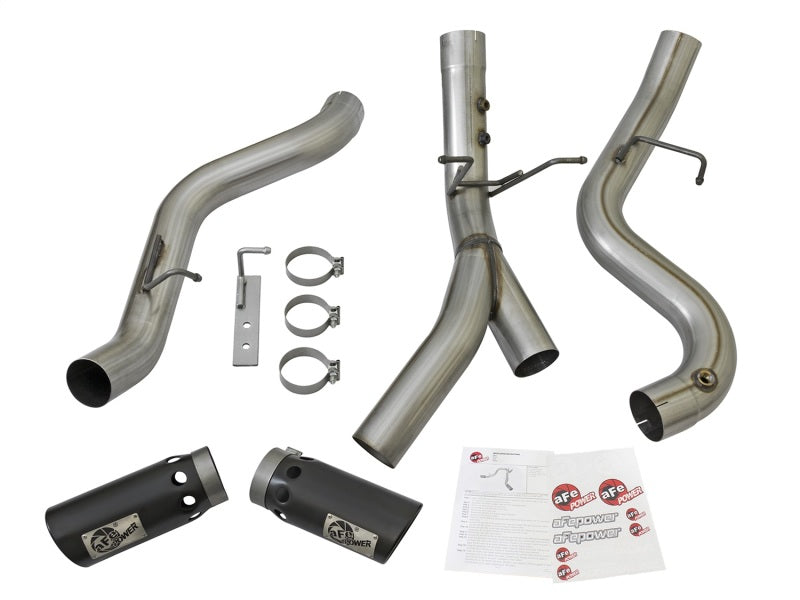 aFe LARGE BORE-HD 4in 409-SS DPF-Back Exhaust w/Dual Black Tips 2017 GM Duramax V8-6.6L (td) L5P - 49-44086-B