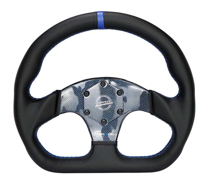 NRG Carbon Fiber Steering Wheel (320mm) Blue CF Center w/Blue Stitch Blue Center Mark Flat Bottom - RST-024CF/BL - close-up view 2 3 4