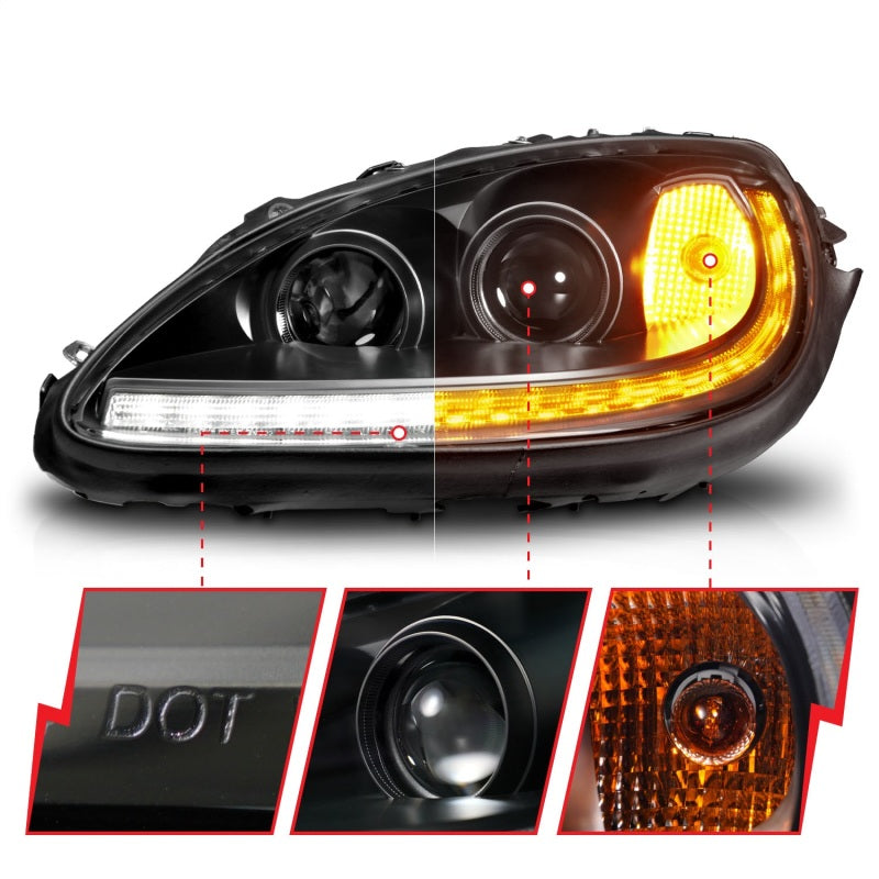 ANZO 05-13 Chevrolet Corvette Projector Headlights w/switchback &amp; Sequential LED - Black Amber - 121571