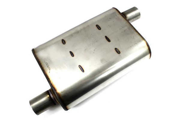 JBA Universal Chambered Style 304SS Muffler 13x9.75x4 2in Inlet Diameter Offset/Offset - 40-201300 by JBA - front view