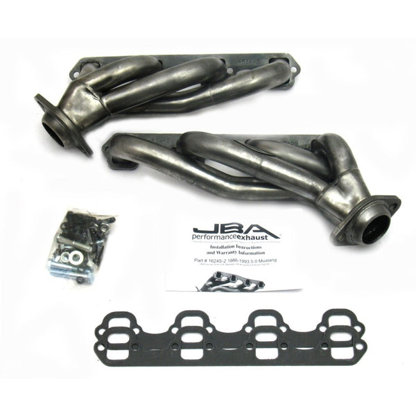 JBA 86-93 Ford Mustang 5.0L SBF 1-5/8in Primary Raw 409SS Cat4Ward Header - 1624S-2 for 1986-1993 Ford Mustang - front view