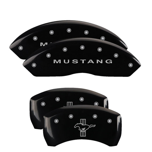 MGP 4 Caliper Covers Engraved Front Mustang Engraved Rear S197/Bar &amp; Pony Black finish silver ch - 10197SMB1BK