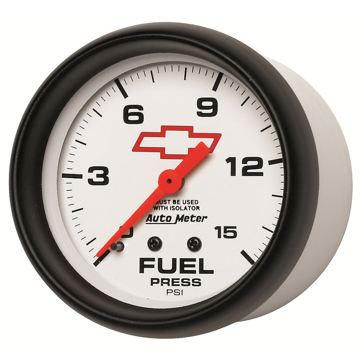 AutoMeter Gauge Fuel Press 2-5/8in. 15PSI Mech W/Isolator Chevy Red Bowtie White - 5813-00406