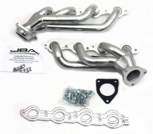 JBA 02-13 GM Truck 4.8L/5.3L LS Silver Ctd Cat4Ward Header - 1850S-2JS for 2007-2019 Chevrolet Silverado 2500 - front view