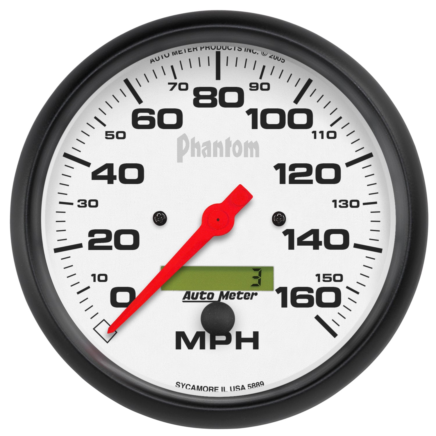 Autometer Phantom 5in 160 MPH Speedometer Electric Program w/ LCD Odometer - 5889