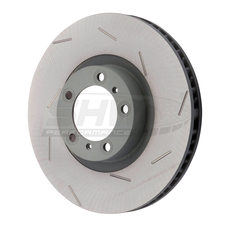 SHW 17-20 Porsche Panamera 4S w/18in Wheels Right Front Slotted Monobloc Brake Rotor (971615302L) - PFR39742 for 2017-2025 Po