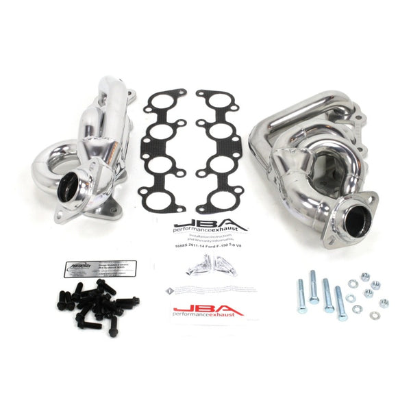 JBA 11-14 Ford F-150 5.0L Coyote 1-5/8in Primary Silver Ctd Cat4Ward Header - 1688SJS for 2011-2014 Ford F 150 - front view
