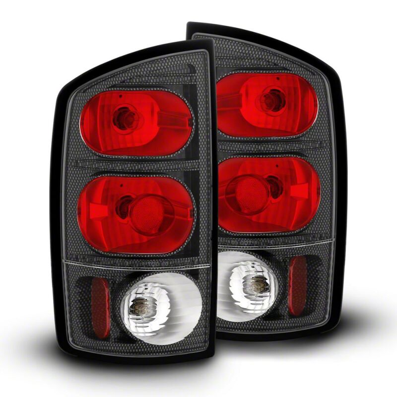 Raxiom 02-05 Dodge RAM 1500 Axial Series Tail Lights- Carbon Fiber Housing- Red/Clear Lens - R110155 - front view
