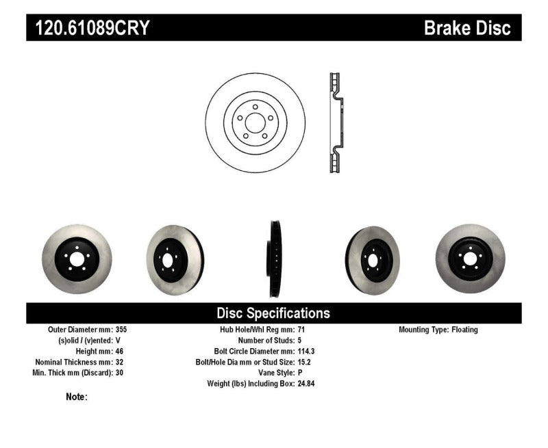 StopTech 07-14 Ford Mustang Cryo-Stop Front Premium Rotor - 120.61089CRY