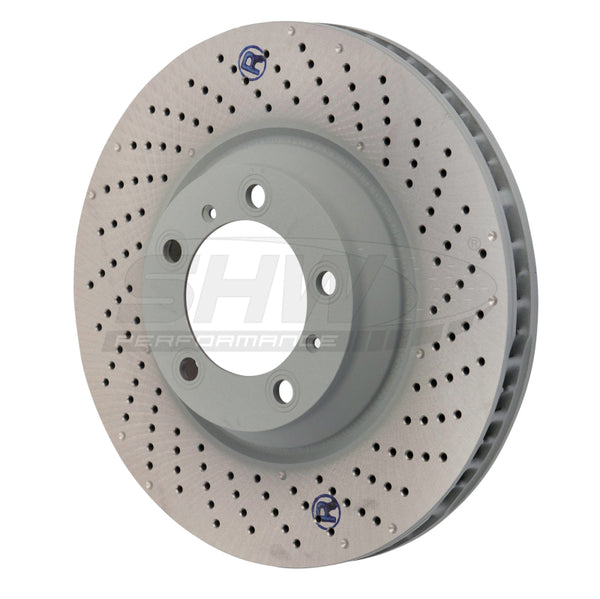 SHW 07-13 Porsche 911 Turbo w/o Ceramic Brakes Right Front Drill-Dimp MB Brake Rotor (99735140601) - PFR31004 for 2007-2013 P