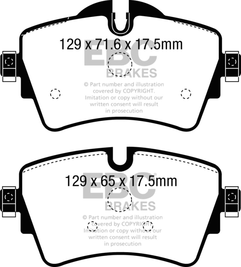 EBC 14+ Mini Hardtop 1.5 Turbo Cooper Ultimax2 Rear Brake Pads - UD1800 for 2014-2023 Mini Cooper - front view