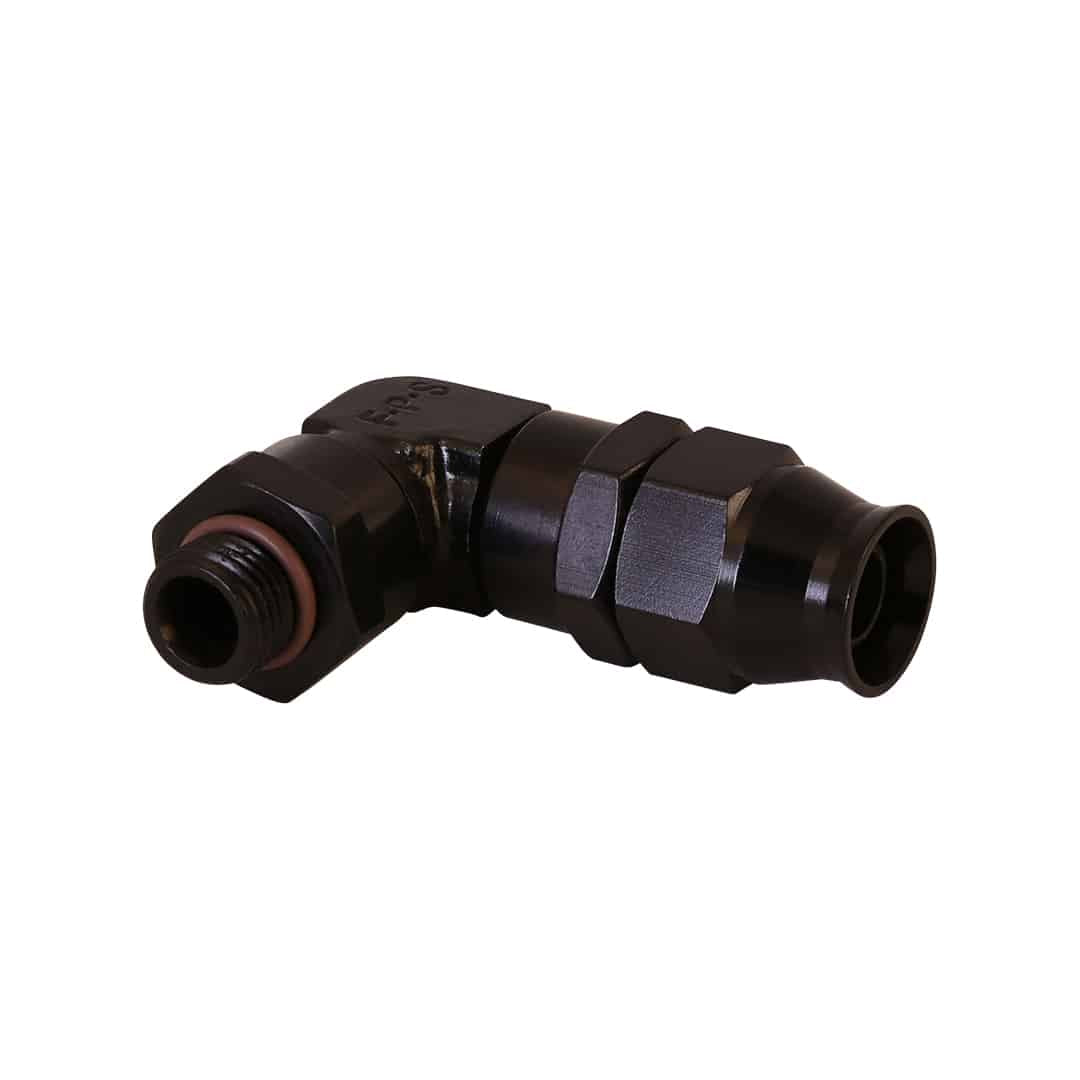 Aeromotive PTFE Hose End - AN-06 to AN-08 Hose - 90 Deg - Black Anodized - 15736